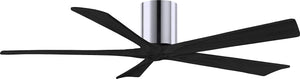 Matthews Fan IR5H-CR-BK-60 Irene-5H five-blade flush mount paddle fan in Polished Chrome finish with 60” solid matte black wood blades. 