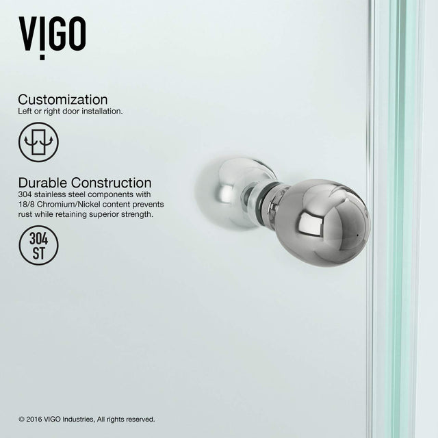 VIGO VG6061CHCL40 38.13" -38.13" W -73.38" H Frameless Hinged Neo-angle Shower Enclosure with Clear 0.38" Tempered Glass and Stainless Steel Hardware in Chrome Finish with Reversible Handle