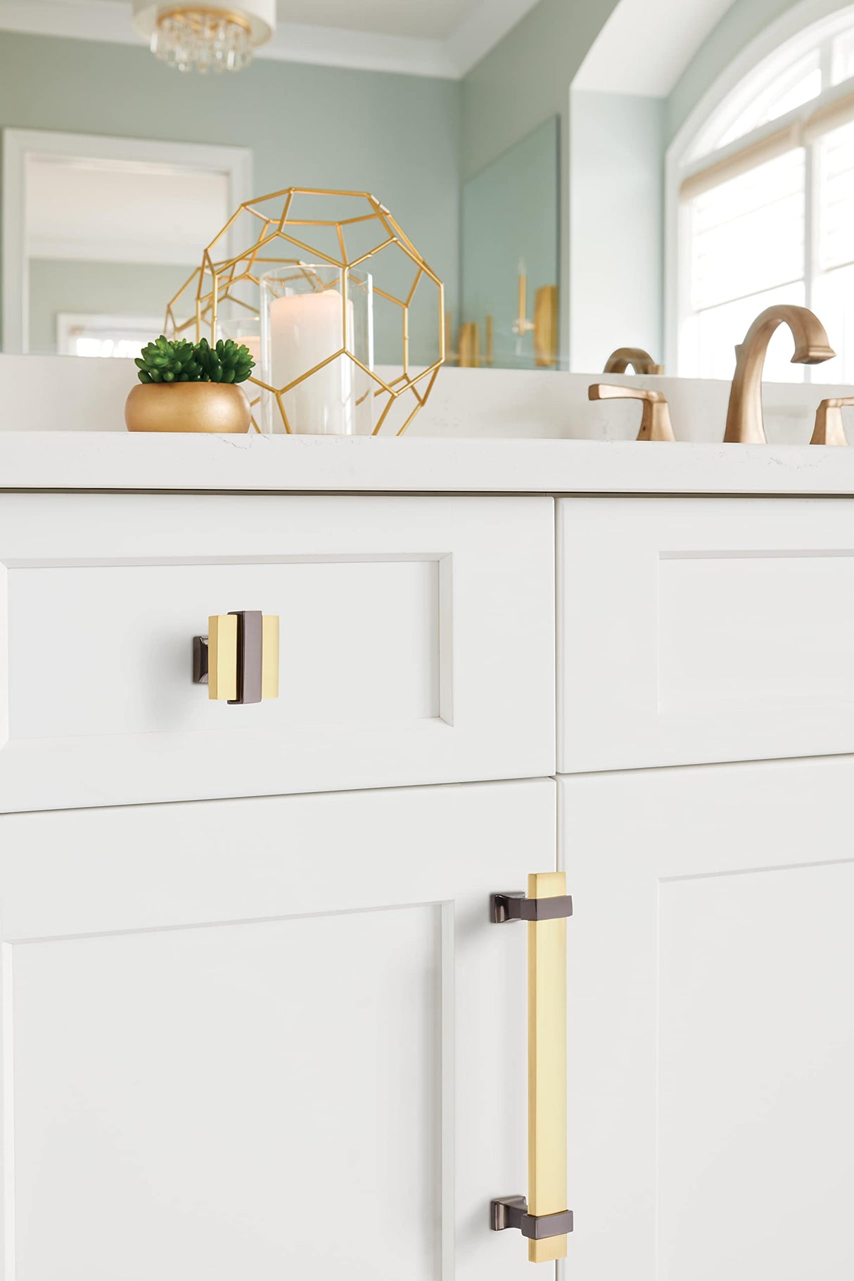 Amerock Cabinet Knob Brushed Gold/Black Chrome 1-3/8 inch (35 mm) Length Overton 1 Pack Drawer Knob Cabinet Hardware