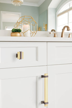Amerock Cabinet Knob Brushed Gold/Black Chrome 1-3/8 inch (35 mm) Length Overton 1 Pack Drawer Knob Cabinet Hardware