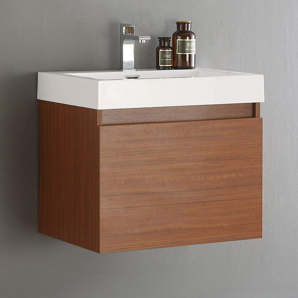 Fresca FCB8006TK-I Fresca Nano 24" Teak Modern Bathroom Cabinet w/ Integrated Sink