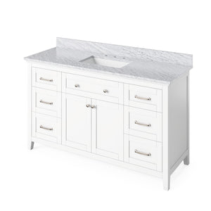 Jeffrey Alexander VKITCHA60SWHBOR 60" White Chatham Vanity, Boulder Cultured Marble Vanity Top, undermount rectangle bowl