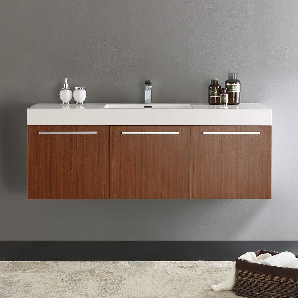 Fresca FCB8093WH-I Fresca Vista 60" White Wall Hung Single Sink Modern Bathroom Cabinet w/ Integrated Sink