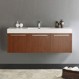 Fresca FCB8093GW-I Fresca Vista 60" Walnut Wall Hung Single Sink Modern Bathroom Cabinet w/ Integrated Sink