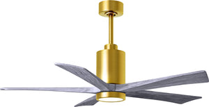 Matthews Fan PA5-BRBR-BW-52 Patricia-5 five-blade ceiling fan in Brushed Brass finish with 52” solid barn wood tone blades and dimmable LED light kit 