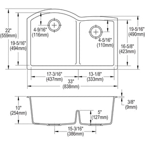 Elkay Quartz Classic ELGHU3322RMC0 Mocha Offset 60/40 Double Bowl Undermount Sink with Aqua Divide