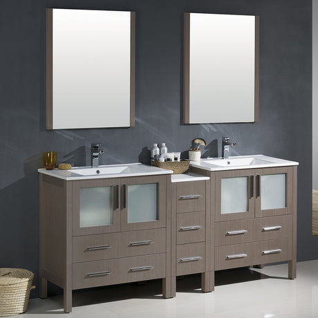 Fresca FVN62-301230GO-UNS Fresca Torino 72" Gray Oak Modern Double Sink Bathroom Vanity w/ Side Cabinet & Integrated Sinks