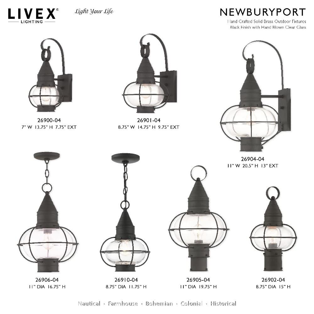 Livex Lighting 26905-91 Transitional One Light Outdoor Post-Top Lanterm from Newburyport Collection in Pwt, Nckl, B/S, Slvr. Finish, Brushed Nickel