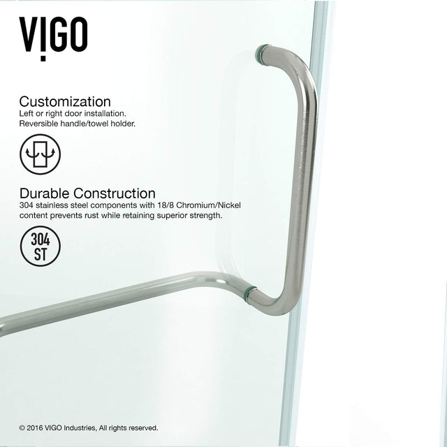 VIGO VG6062BNCL36 34.13" -34.13" W -73.38" H Frameless Hinged Neo-angle Shower Enclosure with Clear 0.38" Tempered Glass and Stainless Steel Hardware in Brushed Nickel Finish with Reversible Handle