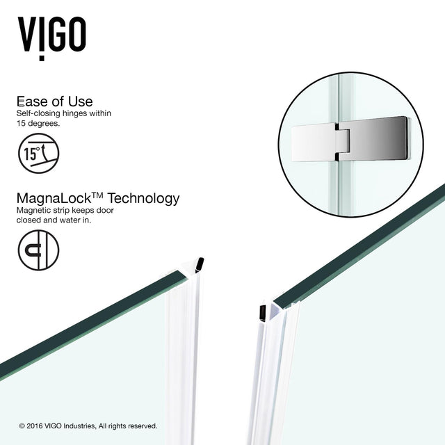 VIGO 30 in. x 38 in. x 73 in. Monteray Frameless Hinged Rectangle Shower Enclosure with Clear 0.38" Tempered Glass and Hardware in Chrome Finish with Reversible Handle - VG6011CHCL40