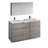 Fresca FVN93-241224HA-D Fresca Lazzaro 60" Glossy Ash Gray Free Standing Double Sink Modern Bathroom Vanity w/ Medicine Cabinet