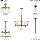 Livex Lighting 40203-01 Middlebush - Three Light Convertible Mini Chandelier, Antique Brass Finish with Clear/Satin Opal White Glass