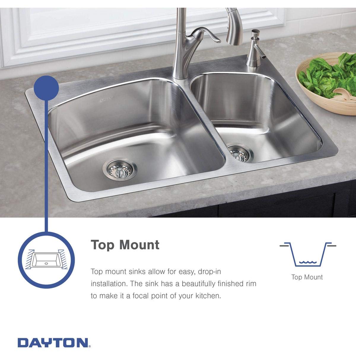Elkay DXR33223 Dayton Equal Double Bowl Drop-in Stainless Steel Sink