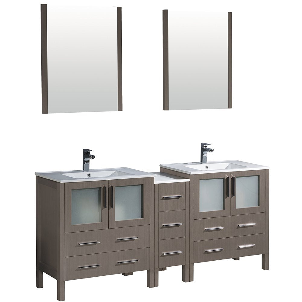 Fresca FVN62-301230GO-UNS Fresca Torino 72" Gray Oak Modern Double Sink Bathroom Vanity w/ Side Cabinet & Integrated Sinks