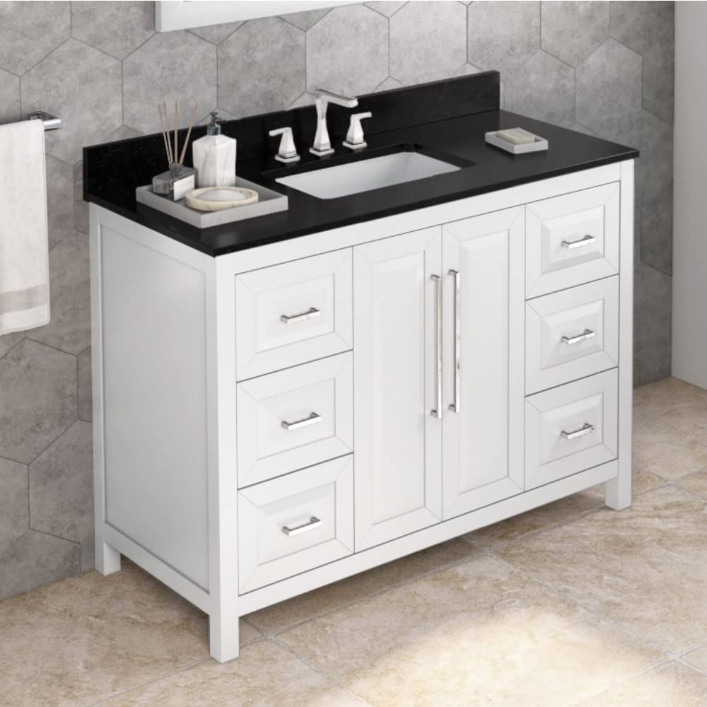 Jeffrey Alexander VKITCAD48WHBGR 48" White Cade Vanity, Black Granite Vanity Top, undermount rectangle bowl