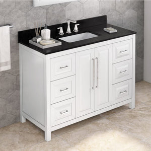 Jeffrey Alexander VKITCAD48WHBGR 48" White Cade Vanity, Black Granite Vanity Top, undermount rectangle bowl