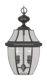 Livex Lighting 2255-04 Monterey 2 Light Outdoor Black Finish Solid Brass Hanging Lantern with Clear Beveled Glass