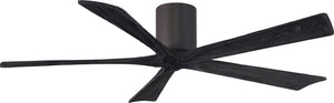Matthews Fan IR5H-TB-BK-60 Irene-5H five-blade flush mount paddle fan in Textured Bronze finish with 60” solid matte black wood blades. 