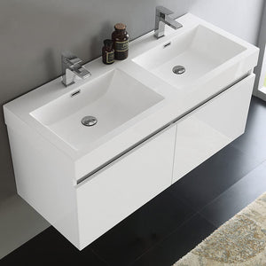 Fresca FCB8012BW-I Fresca Mezzo 48" Black Wall Hung Double Sink Modern Bathroom Cabinet w/ Integrated Sink