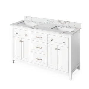 Jeffrey Alexander VKITCHA60WHSGR 60" White Chatham Vanity, double bowl, Steel Grey Cultured Marble Vanity Top, two undermount rectangle bowls