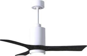 Matthews Fan PA3-WH-BK-42 Patricia-3 three-blade ceiling fan in Gloss White finish with 42” solid matte black wood blades and dimmable LED light kit 