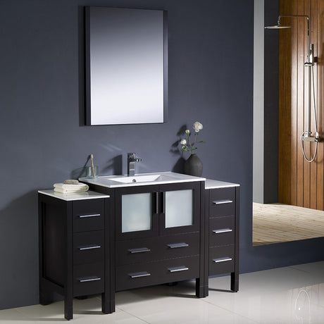 Fresca FVN62-123012ES-UNS Fresca Torino 54" Espresso Modern Bathroom Vanity w/ 2 Side Cabinets & Integrated Sink