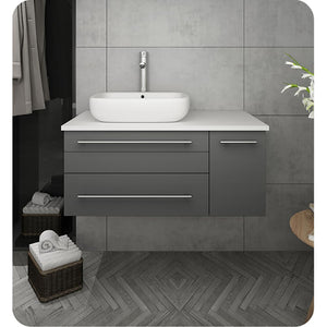 Fresca FCB6136GR-VSL-L-CWH-V Fresca Lucera 36" Gray Wall Hung Modern Bathroom Cabinet w/ Top & Vessel Sink - Left Version