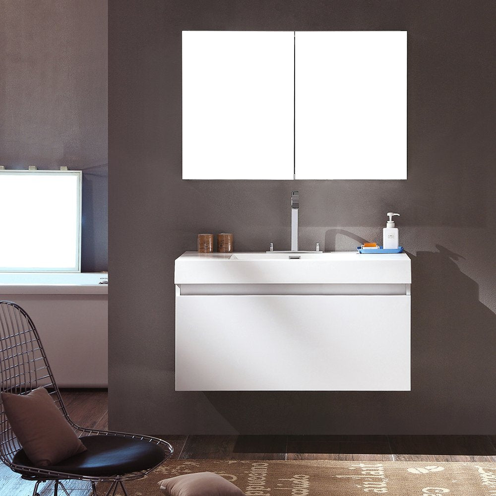 Fresca FVN8010WH Fresca Mezzo 39" White Modern Bathroom Vanity w/ Medicine Cabinet