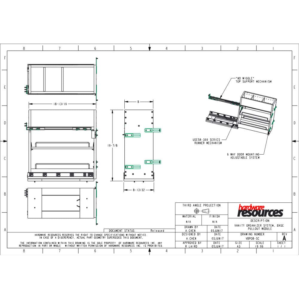 Hardware Resources VBPO8-SC 8" "No Wiggle" Soft-close Vanity Cabinet Pullout