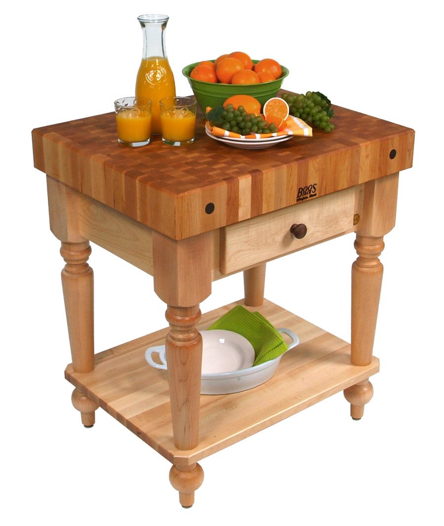 John Boos CUCR05-SHF-BN American Heritage Rustica Butcher Block Table Size/Shelf: 48" x 24" with Shelf, Finish: Barn Red