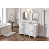 Jeffrey Alexander VKITCOM60WHWCO 60" White Compton Vanity, double bowl, Compton-only White Carrara Marble Vanity Top, two undermount oval bowls