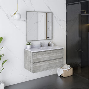 Fresca FVN3136ASH Fresca Formosa 36" Wall Hung Modern Bathroom Vanity w/ Mirror in Ash