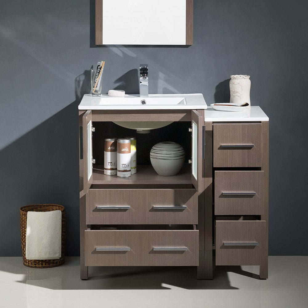 Fresca FVN62-2412GO-UNS Fresca Torino 36" Gray Oak Modern Bathroom Vanity w/ Side Cabinet & Integrated Sinks