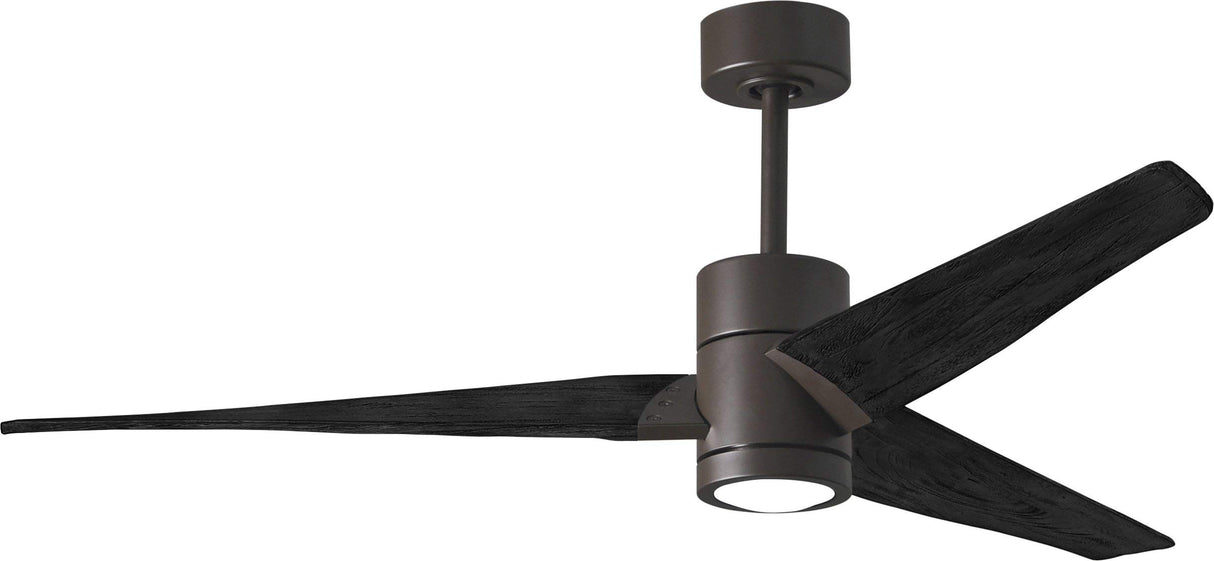 Matthews Fan SJ-TB-BK-60 Super Janet three-blade ceiling fan in Textured Bronze finish with 60” solid matte blade wood blades and dimmable LED light kit 