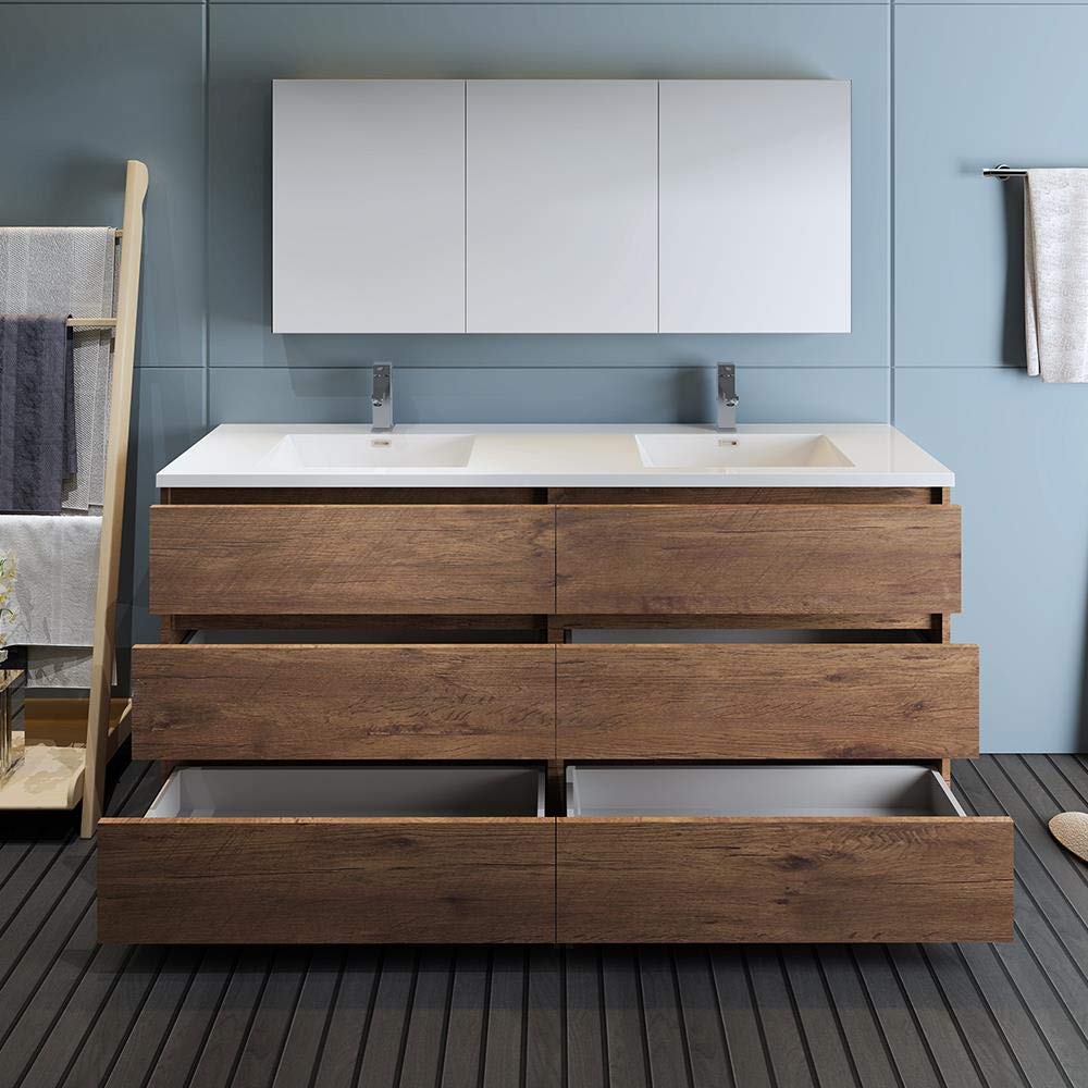 Fresca FVN93-3636RW-D Fresca Lazzaro 72" Rosewood Free Standing Double Sink Modern Bathroom Vanity w/ Medicine Cabinet