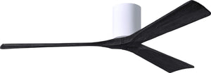 Matthews Fan IR3H-WH-BK-60 Irene-3H three-blade flush mount paddle fan in Gloss White finish with 60” solid matte black wood blades.
