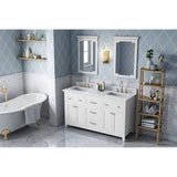 Jeffrey Alexander VKITCHA60WHWCR 60" White Chatham Vanity, double bowl, White Carrara Marble Vanity Top, two undermount rectangle bowls