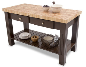 John Boos GRZ6028-BS End-Grain Maple Grazzi Table - 60" x 28" 2.25" Butcher Block Top, Basil Green Base