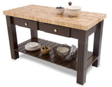 John Boos GRZ6028-CB End-Grain Maple Grazzi Table - 60" x 28" 2.25" Butcher Block Top, Caribbean Blue Base