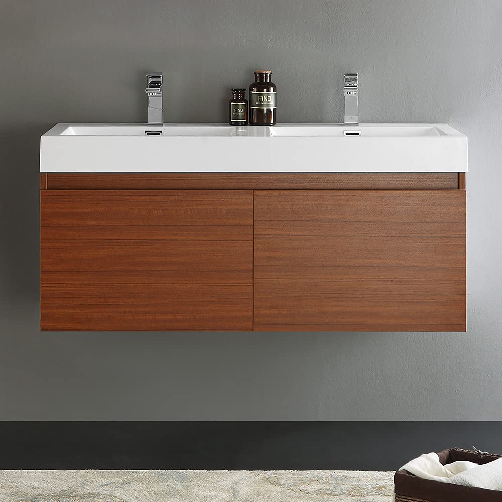 Fresca FCB8012WH-I Fresca Mezzo 48" White Wall Hung Double Sink Modern Bathroom Cabinet w/ Integrated Sink