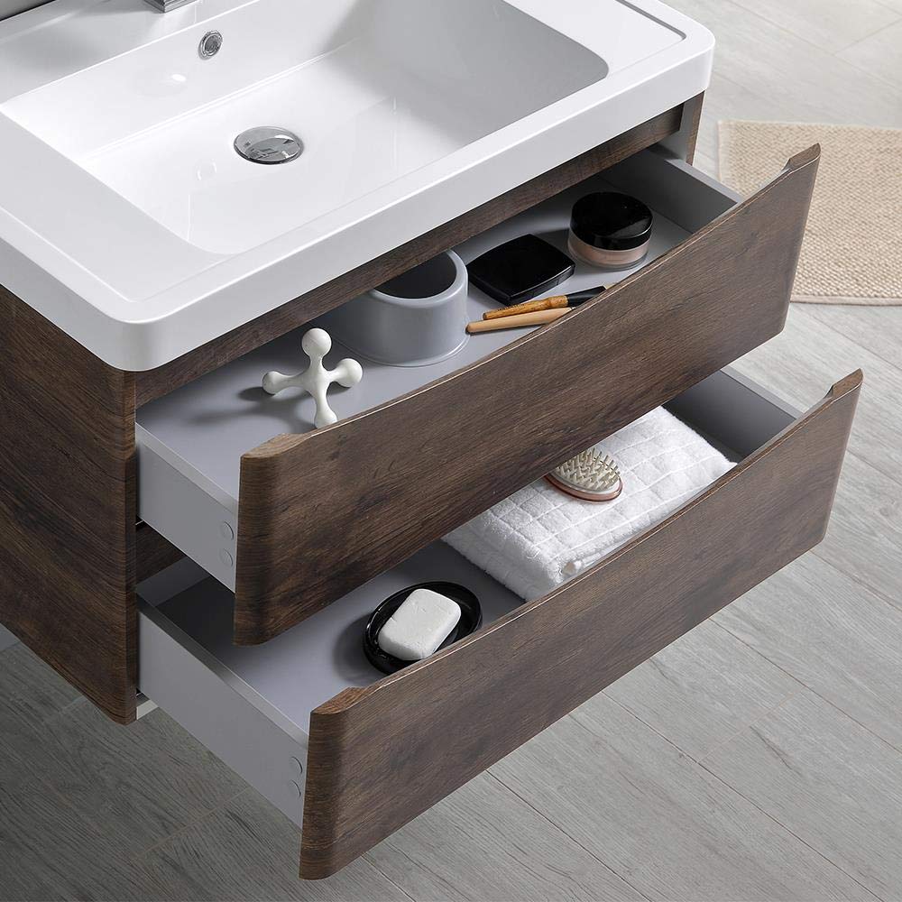 Fresca FVN9032RW Fresca Tuscany 32" Rosewood Wall Hung Modern Bathroom Vanity w/ Medicine Cabinet