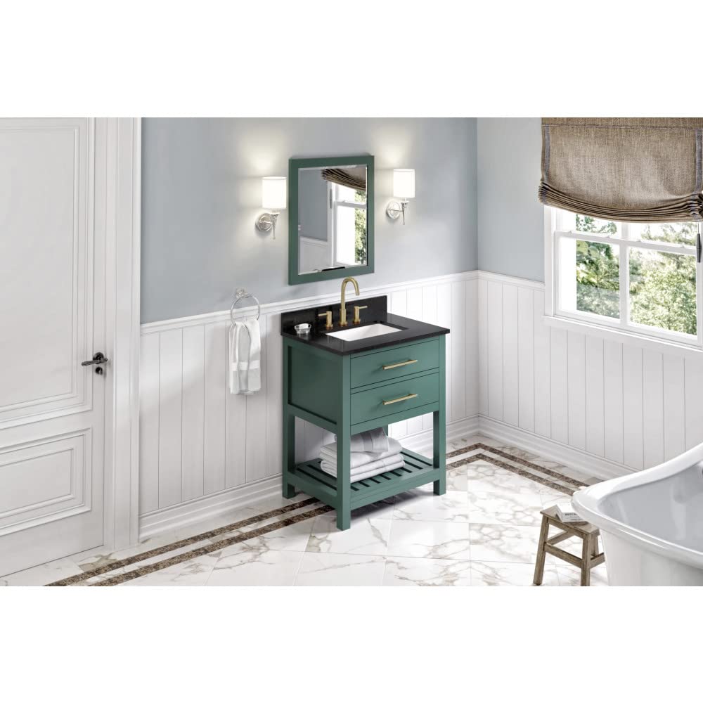 Jeffrey Alexander VKITWAV30GNBGR 30" Forest Green Wavecrest Vanity, Black Granite Vanity Top, undermount rectangle bowl