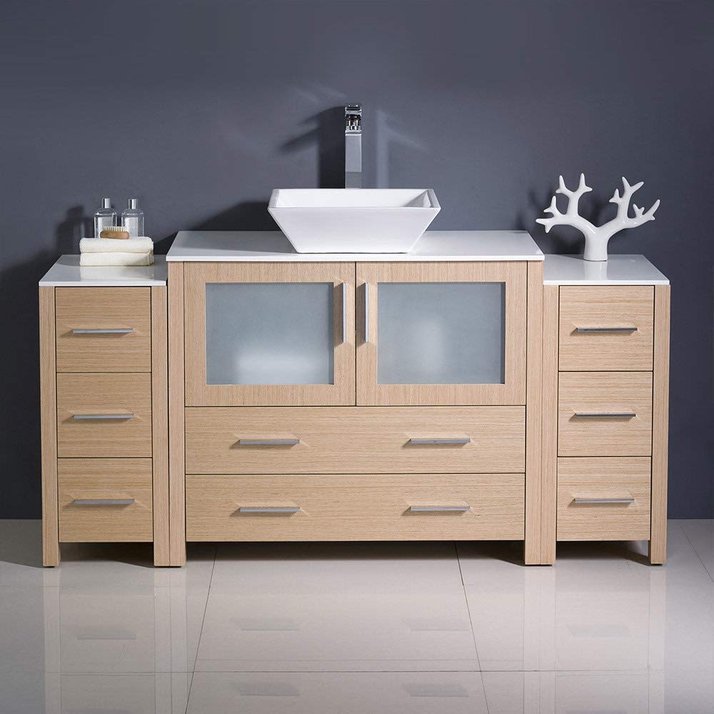 Fresca FCB62-123612WH-CWH-V Fresca Torino 60" White Modern Bathroom Cabinets w/ Top & Vessel Sink