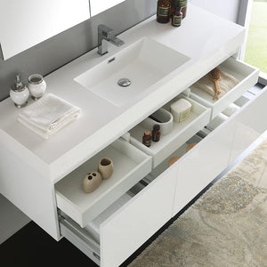 Fresca FVN8041TK Fresca Mezzo 60" Teak Wall Hung Single Sink Modern Bathroom Vanity w/ Medicine Cabinet