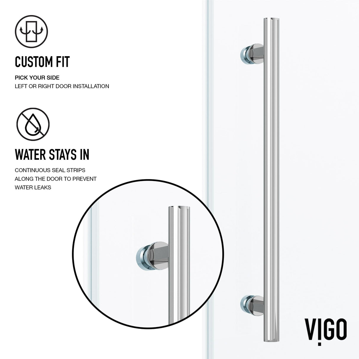 VIGO Adjustable 48 - 52 in. W x 74 in. H Frameless Sliding Rectangle Shower Door with Clear Tempered Glass and Stainless Steel Hardware in Chrome Finish with Reversible Handle - VG6041CHCL5274