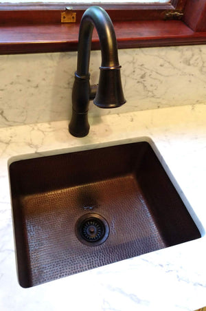 Premier Copper Products BREC20DB 20-Inch Universal Gourmet Rectangular Hammered Copper Kitchen Single Basin Sink, Oil Rubbed Bronze