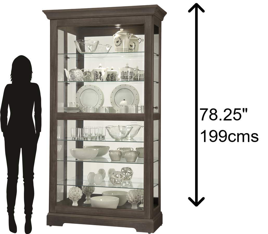 Howard Miller Tyler VI Curio Cabinet 680-638 - Aged Auburn Finish Home Decor, Six Glass Shelves, Seven Level Display Case, Locking Slide Door, No-Reach Light