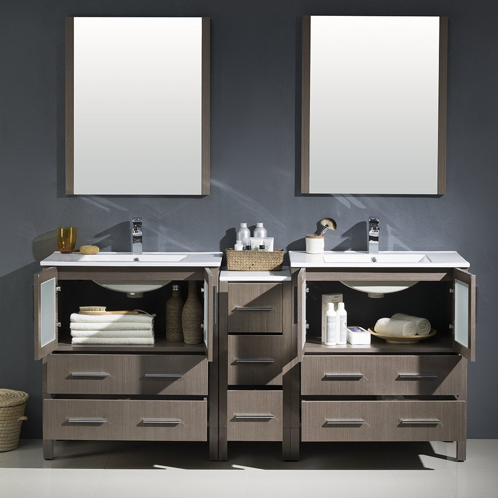 Fresca FVN62-301230GO-UNS Fresca Torino 72" Gray Oak Modern Double Sink Bathroom Vanity w/ Side Cabinet & Integrated Sinks