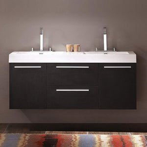 Fresca FCB8013BW-I Fresca Opulento 54" Black Modern Double Sink Bathroom Cabinet w/ Integrated Sinks