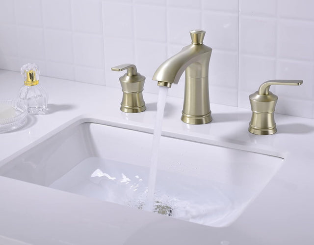 8 Inch 2 Handle Bathroom Faucet Brass Brushed Gold Widespread Vanity Basin Sink Faucet, Traditional Style